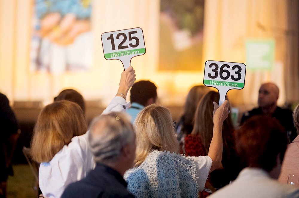 Paddles 125 & 363 raise by two women at Sonoma County Wine Auction