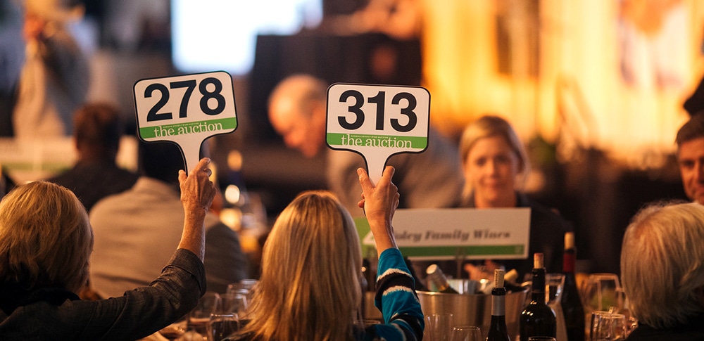 Paddles 278 and 313 raised at Sonoma County Wine Auction