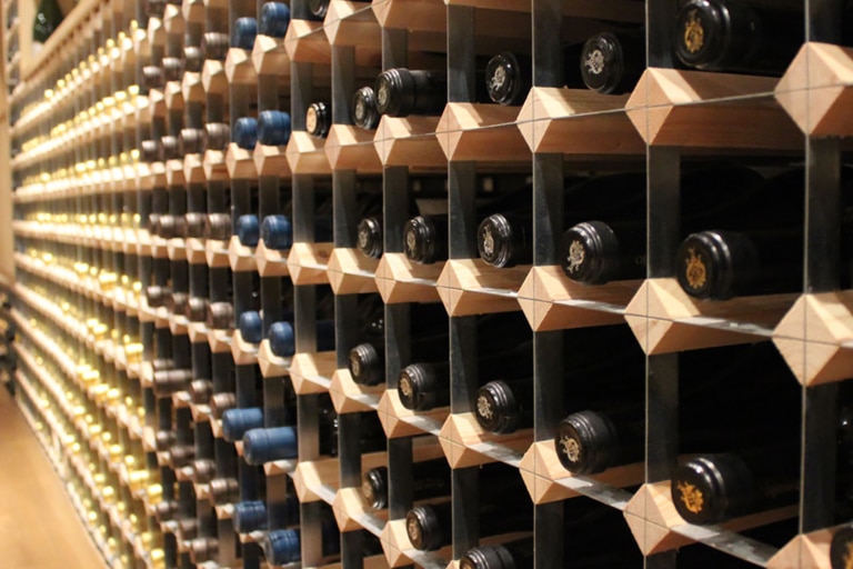 Wines stored in a wine rack